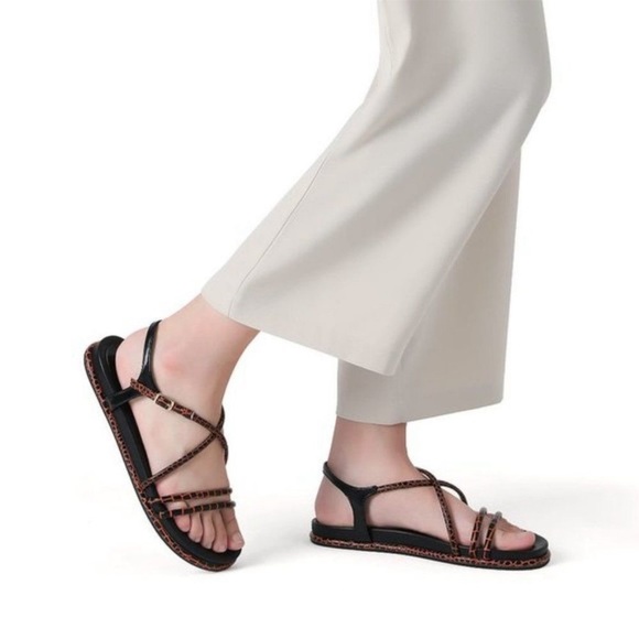 DREAMPAIRS black orange strapy round toe dressy flat sandals size-various - Picture 3 of 6